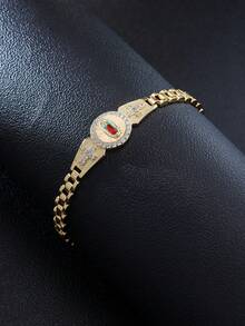 1pc High Quality 14K Gold Plated Filled Religious Virgin Mary Cross Diamond Disc Watchband Bracelet Suitable Unisex Daily Wear,Partiesn,Graduation Gift,Anniversaryn,Prayer - Gold - View 6