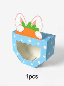 10pcs/1pc Creative Rabbit Peeking Carrot Transparent Window Gift Box, 3D Rabbit Ear Design Atmosphere, Transparent Window For Easy Display, Thick White Cardboard Material, Birthday Party Favors, Mini Size Compact And Exquisite, Suitable For Chocolates, Candies, Small Toys, Jewelry, Bath Bombs, Baked Goods Packaging, Multi-Scenario Gift Box - Rabbit Ears With Blue Polka Dots - View 13