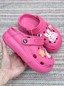 Children's Platform Crogs Shoes With Random Pendant - Lightweight And Comfortable, Odorless, 100% EVA - Hot Pink - View 1