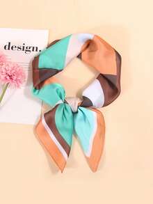 1pc Faux Silk Printed Neckerchief, Versatile Headband/Hair Scarf, Suitable For Daily Use - Multicolor - View 2