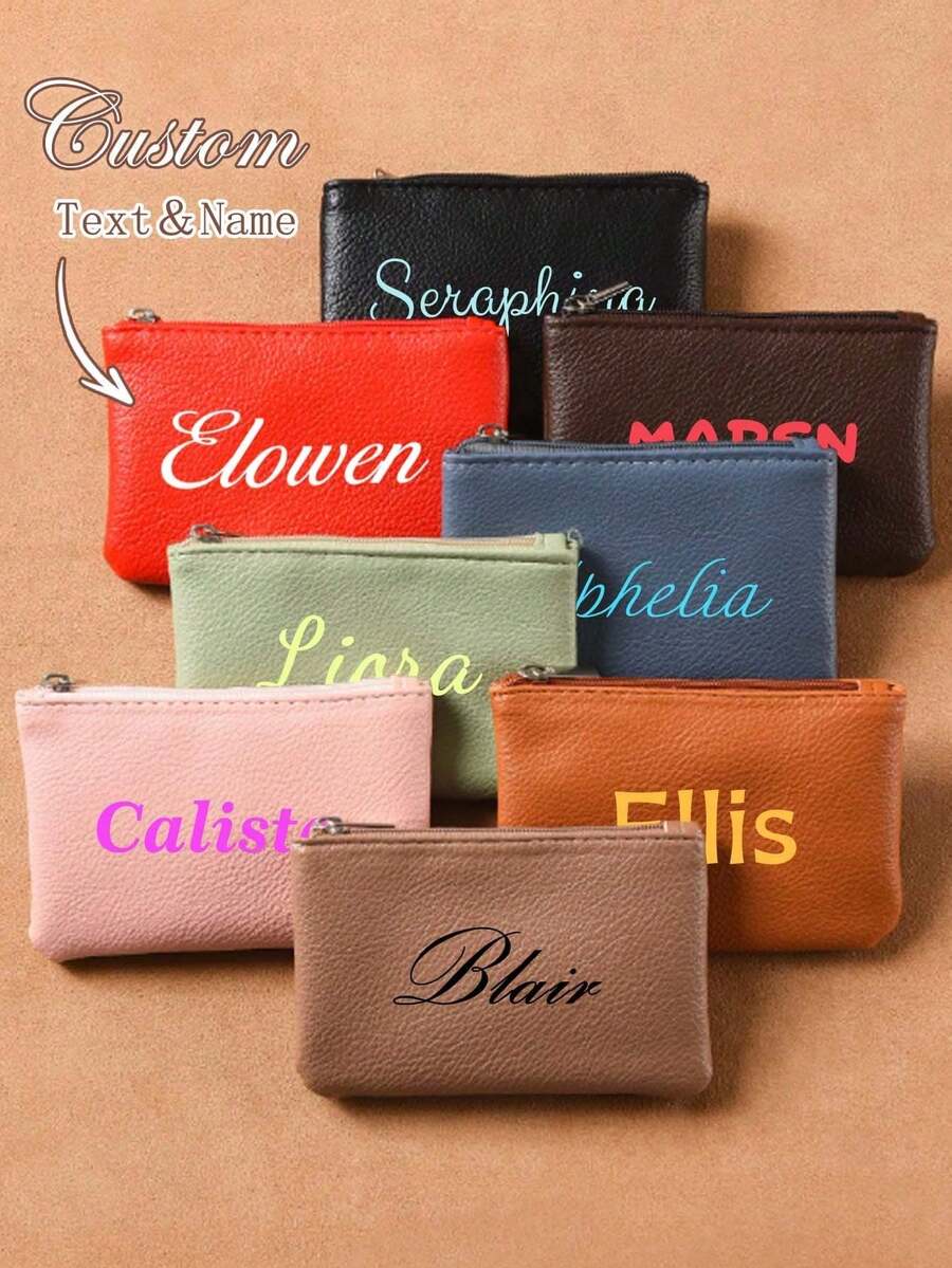Customized Minimalist Leather Zipper Coin Purse, Women's Mini Wallet, Card Holder, Fashionable Portable Key & Coin Pouch, Customized Christmas Gift, Customized Gift - Multicolor - View 1
