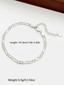 SYMFNY 1pc Minimalist Unisex 925 Sterling Silver Figaro Chain Anklet, Suitable For Daily Wear And Gift Giving - Silver - View 6