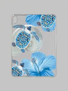 1pc Blue Sea Turtle & Hibiscus Flower Print Protective Case, Transparent TPU Shockproof Protective Cover, Tropical Coastal Aesthetic Design, Compatible With Cases, 11th Generation - Clear - View 40