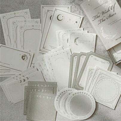 30 pezzi/Scatola Bloc notes vintage minimalista con cornice in rilievo, forniture per scrapbooking fai-da-te, con motivi floreali, farfalle, fasi lunari e bordi asimmetrici, articoli di cartoleria, forniture per ufficio