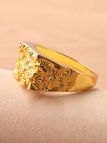 1pc Minimalist Embossed Gold-Plated Alloy Ring For Men - Yellow Gold - View 2