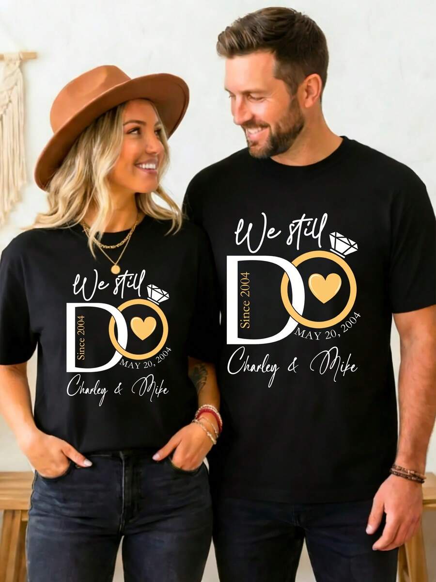 Personalized Couple Anniversary Tee - "We Still Do" Wedding Vow Theme With Custom Date & Names, Marriage Commitment Gift For Husband & Wife - Black for Men - View 1