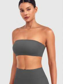 VOYJOY Women Strapless Bandeau Bra Wireless Padded Sports Bra Tube Top Seamless Stretchy Workout Bralette - Cá mập xám - Xem 4