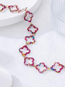 色彩鲜艳的镂空花朵项链，女士夏季珠宝礼物 - 玫紅色 - 查看 5