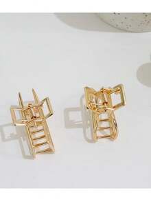 2pcs Women's Small Gold Rectangular Semi-Circle Metal Hair Claw Clips - Gold - View 6