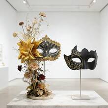 Unisex Masquerade Mask, Carnival And Venetian Costume Mask, Women's Side Flower Eye Mask, Suitable For Christmas, Halloween, Costume Party, Couple Masquerade Ball Mask Set, Venetian Party Mask - Gold - View 7