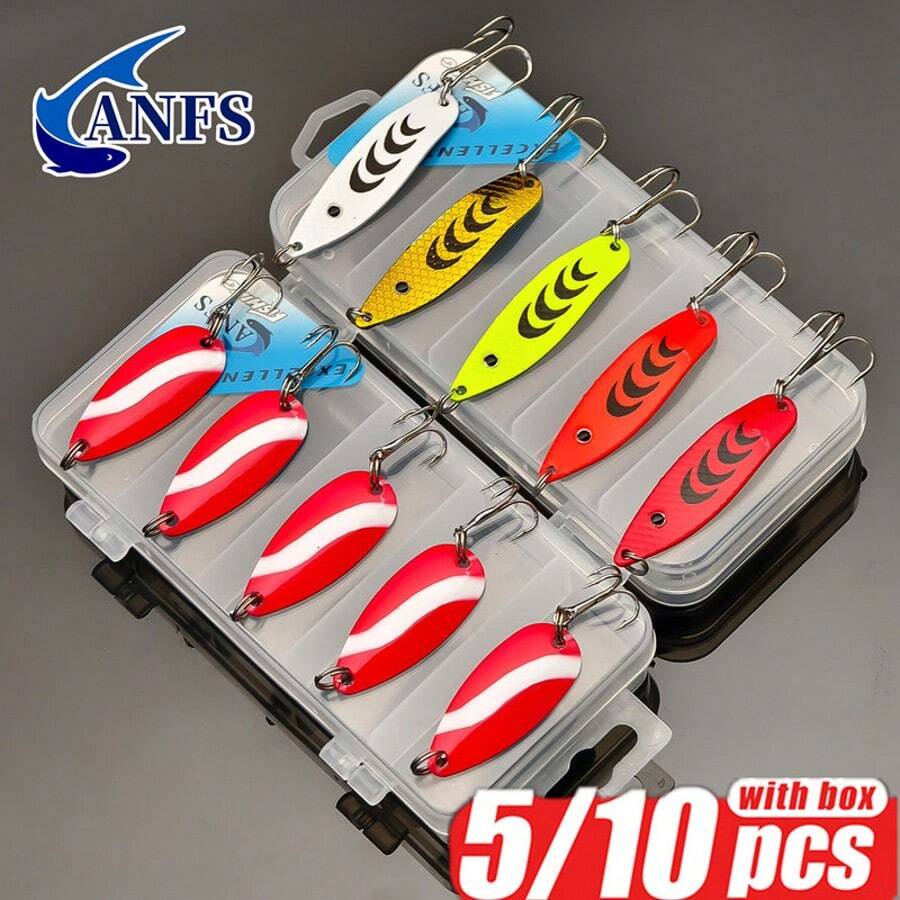 5/10pcs Metal Fishing Lure Set - Artificial Lure With Spoon Rotating Design, Ideal Cool Gift For Fishing Enthusiasts