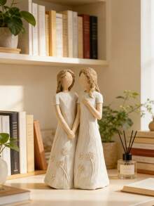 Elegante scultura in resina di sorelle, decorazione fatta a mano che rappresenta il legame emotivo, stile francese crema per la decorazione della casa, regalo di compleanno per le sorelle, memoriale per amiche strette, scultura d'arte raffinata per il soggiorno, la camera da letto o il tavolo da toeletta, decorazione interna a tema dell'amore familiare - A - Visualizzare 1
