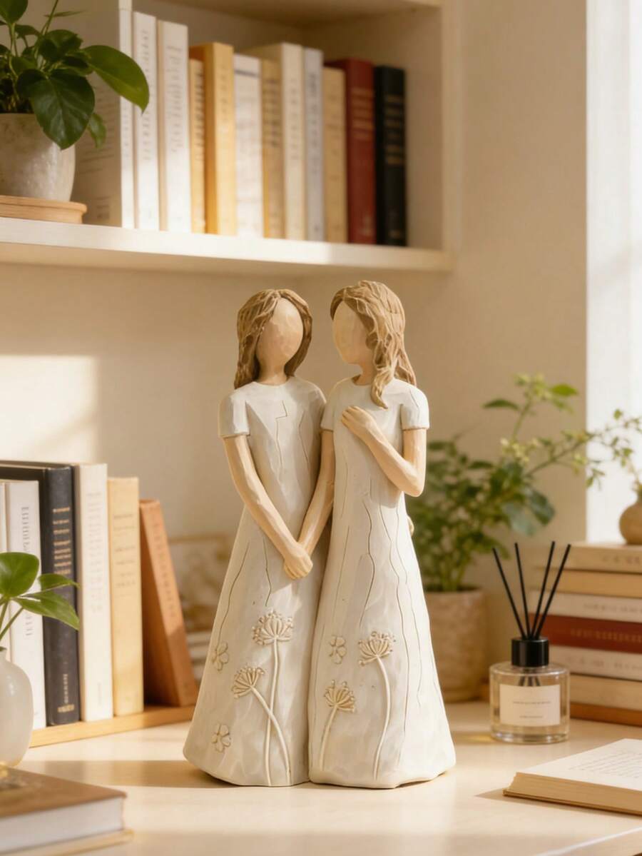 Elegante scultura in resina di sorelle, decorazione fatta a mano che rappresenta il legame emotivo, stile francese crema per la decorazione della casa, regalo di compleanno per le sorelle, memoriale per amiche strette, scultura d'arte raffinata per il soggiorno, la camera da letto o il tavolo da toeletta, decorazione interna a tema dell'amore familiare - A - Visualizzare 1