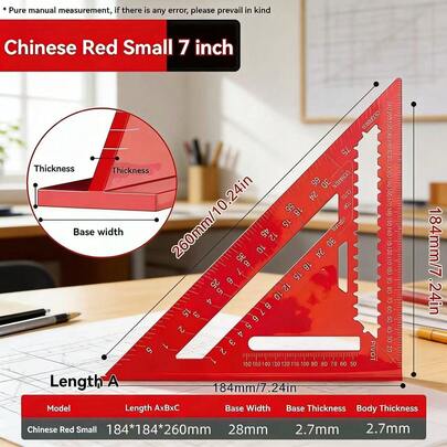 Precision Right Angle Ruler - 7-Inch Red Triangular Woodworking Ruler With Serrated Edge, Suitable For Woodworking, DIY, Home Decor, And Design Projects, Woodworking Accessories, Combination Square Measuring Tool, Wood Processing Tool