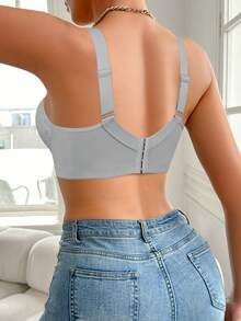 Women's Lace Padded Push-Up Bra, Comfortable Wide Straps, Lifting & Shaping, Breathable Racerback, Suitable For Daily Wear - Grey - View 9