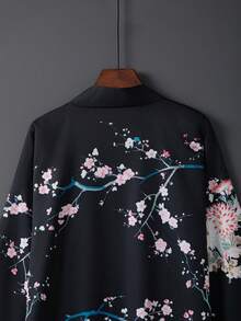 复古优雅奢华度假风宽松中长浴袍，可作睡衣、薄款外套、时尚休闲家居服、夏季沙滩比基尼罩衫、和服式罩衫、防晒外套（黑色） - 黑色 - 查看 4