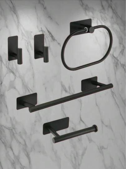 4/5/6pcs Stainless Steel Bathroom Towel Ring, Towel Bar, Toilet Paper Holder, Hooks Set, Bathroom Storage Organizer, Hotel Use