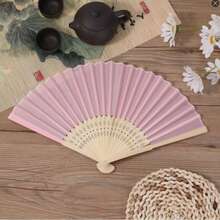 Quạt cầm tay bằng lụa (20/6/2/1 chiếc), quạt vải trơn trang trí, quà cưới, quạt tre gấp, đồ trang trí treo bàn tự làm. - be - Xem 12