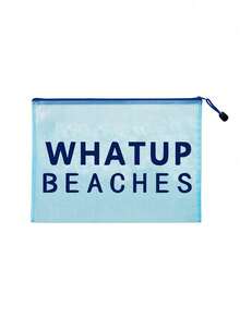 多色防水时尚网布沙滩包，化妆包，印有“WHATUP BEACHES”字样，沙滩主题，大容量透明化妆包，轻便防晒收纳包，沙滩必备，带尼龙拉链的洗漱包，适合游泳、沙滩、潜水和暑假，学生返校季，生日、节日、派对、婚礼（伴娘）的完美礼物和纪念品 - 彩色 - 查看 15