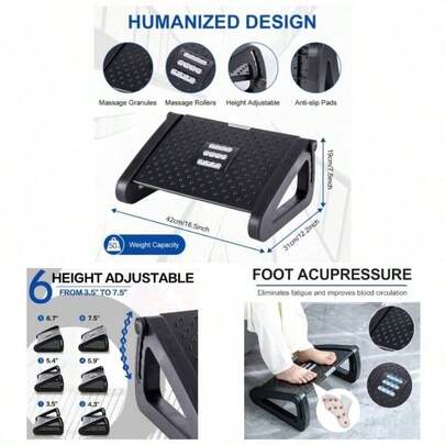 Ergonomic Adjustable Foot Rest, Office Lumbar Support Massage Footrest, Desk Foot Stool Made Of High-Strength Engineering Plastic, Sturdy And Durable, Anti-Slip And Wear-Resistant Surface, For Daily Use In Office, Home, Living Room, Bedroom