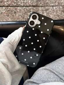 1 chiếc ốp lưng điện thoại trơn màu chấm bi đen trắng, tương thích với iPhone 16/16 Pro Max, ốp bảo vệ toàn diện dành cho nữ, phù hợp với 14 Pro - màu đen - Xem 1