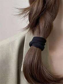 100/20pcs High-End Minimalist Dark Brown Vertical Striped Small Elastic Hair Ties - Multicolor - View 7