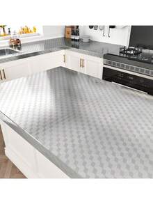 银色方格自粘墙纸，耐热防油铝箔接触纸，防水不锈钢材质，适用于厨房台面、防溅板、电器架衬垫 - 方格鋁箔 - 查看 3