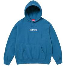 Supreme FW23 Fall/Winter Collection WEEK16 Box Logo Hooded Sweatshirt, Solid Color Logo Pullover Fleece Hooded American Style  Sweatshirt, Unisex - Blue - View 1