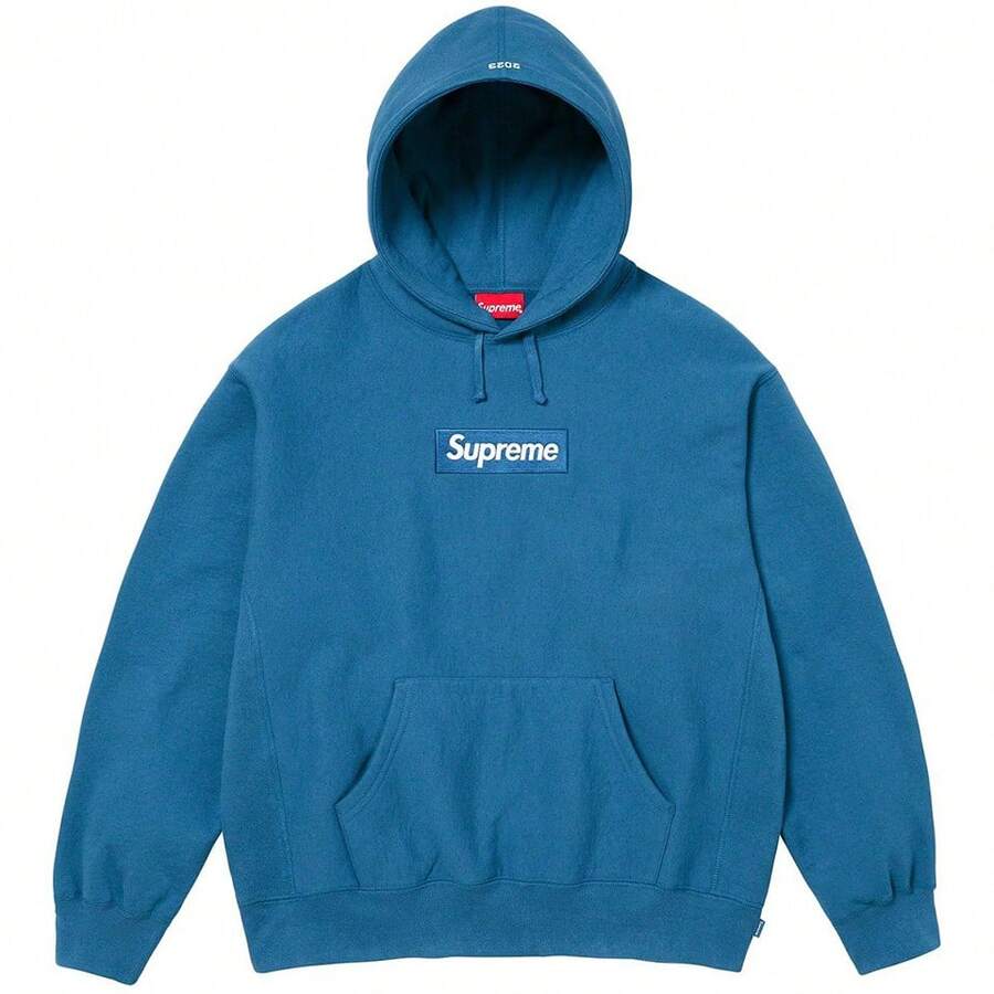 Supreme FW23 Fall/Winter Collection WEEK16 Box Logo Hooded Sweatshirt, Solid Color Logo Pullover Fleece Hooded American Style Sweatshirt, Unisex - Blue - View 1