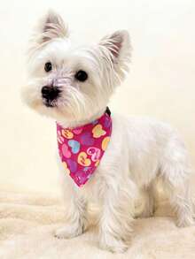 Pañuelo con patrón de corazón lindo para mascotas con collar ajustable, babero impermeable para perros y gatos pequeños, suave y duradero sin argolla en D. - Rosa Fucsia - Ver 8