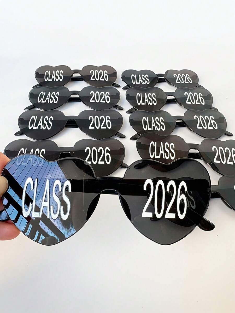 10件套2026届毕业派对拍照道具，包括“2026届”贴纸、黑色心形眼镜、毕业派对用品和礼物 - 黑色愛心眼鏡 - 查看 1