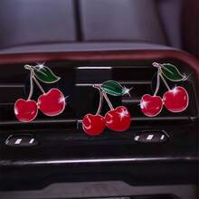3 piezas Clip de ventilación de aire de metal y resina con diseño de cereza, accesorio de decoración interior de coche de instalación sencilla para mejorar el ambiente de la cabina - 3 clips decorativos para ventilación de aire de cerezo - Ver 7