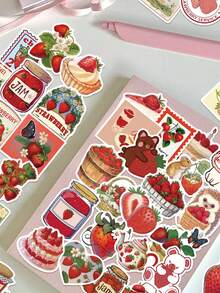 50pcs Strawberry Stickers Aesthetic Vibes For Journal, Phone Case, Tablet, Water Bottle, Desk, Helmet, Bike, Luggage, Waterproof Decals - Multicolor - View 4