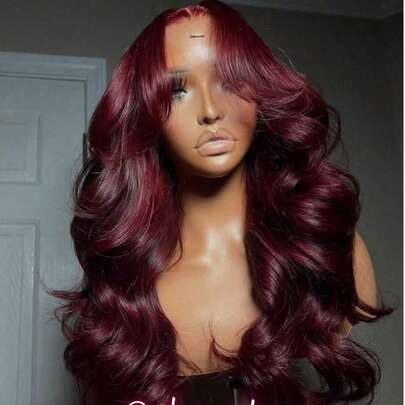 32 Inch 99J Burgundy Lace Front Wigs Human Frontal Hair Pre Plucked 200% Density Body Wave Lace Front Wigs Blended Hair Red Wig HD Transparent Full Frontal 13x4 Glueless Colored Natural Wig For Woman