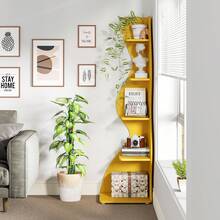 LITTLE TREE LITTLE  TREE Corner Shelf, Modern 5-Tier Wall Corner Bookshelf, Stylish Corner Small Bookcase Storage Rack Plant Stand With Unique Shape For Living Room, Home Office,1PCS - Yellow - View 3