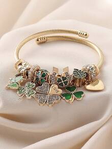 1件圣帕特里克节优雅水晶爱心四叶草蝴蝶吊坠手链，绿色串珠手链，适合女性日常、节日、派对庆典佩戴 - 綠色 - 查看 5