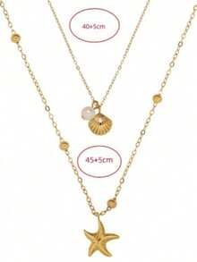 1条海星贝壳珍珠吊坠项链，轻奢，小众，百搭，时尚，女士锁骨链 - 金色 - 查看 3