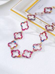 色彩鲜艳的镂空花朵项链，女士夏季珠宝礼物 - 玫紅色 - 查看 2