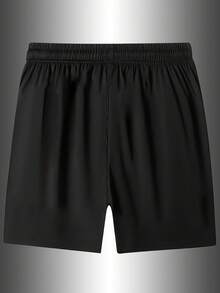 1pc Plus Size Men's Summer Quick-Dry Breathable Comfortable 4-Way Stretch Exercise Running Fitness Shorts Black - Black - View 8