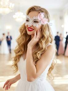 1 pieza Máscara de mujer con lentejuelas y lazo, máscara retro linda y dulce de encaje que cubre media cara, adecuada para todas las estaciones - Multicolor - Ver 4