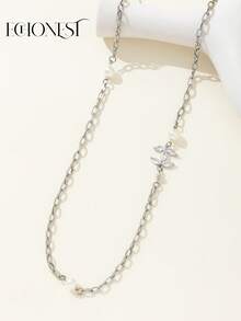 1pc Elegant Sexy Stainless Steel Letter C Rhinestone Long Necklace, Suitable For Gala And Party - Silver Long Necklace - View 3