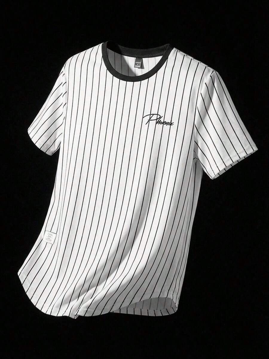 Camiseta de hombre con estampado de letras a rayas, estilo veraniego, ropa urbana. - Colores mixtos - Ver 1