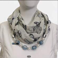 3-Ring Beaded Scarf, Chiffon Breathable Skin-Friendly Printed Scarf, Elegant And Graceful - Multicolor - View 9