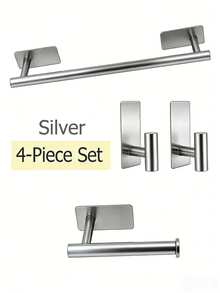 5pcs/Set Stainless Steel Bathroom Towel Ring, Towel Bar, Towel Hook, Toilet Paper Holder, Bathroom Organizer Rack, Hotel Supplies - Square Bottom Nail-free - View 8