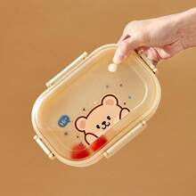 1000ML 3 Compartments Portable Plastic Lunch Box, Cute Patterned Fruit Salad Bento Box, Large Capacity Sealed Leak Proof Lunch Container, Detachable Divided Fruit Fresh-Keeping Box, Microwave Heatable, Suitable For Student And Adult Use In School, Office, Outdoor Camping, Picnic, Travel - Multicolor - View 6