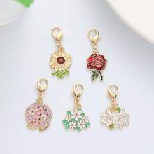 5PCS Alloy Mini Cute Rose Sunflower Lily Pendants DIY Accessories Earrings Necklace Charm Bag Keychain Valentine's Day Gift - Multicolor - View 1