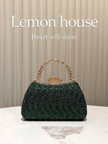 1pc Solid Color Luxury Rhinestone Glitter Handbag, Fashionable And Elegant Clutch Purse Suitable For Evening Dress, Formal Occasions, Weddings, Parties, Ideal Gift For Women - Dark Green - View 5