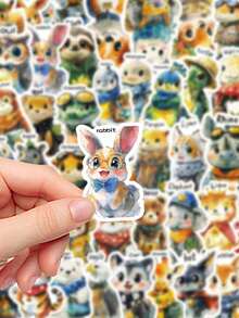 50pcs Fantasy Animal Cartoon Collage Stickers Aesthetic Vibes For Journal, Phone Case, Tablet, Water Bottle, Desk, Helmet, Bike, Luggage, Waterproof Decals - Multicolor - View 7