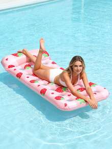 1pc Inflatable Float, Hollow Design, Fruit Style With Strawberry And Pineapple Elements, Made Of PVC Material, With Pillow, Suitable For Water, Beach, Pool Activities, Theme Parties, Inflatable Water Float, Pool Inflatable Floating Seat, Inflation Pump Needs To Be Purchased Separately - Fruit Hole Floating Shelf - View 9