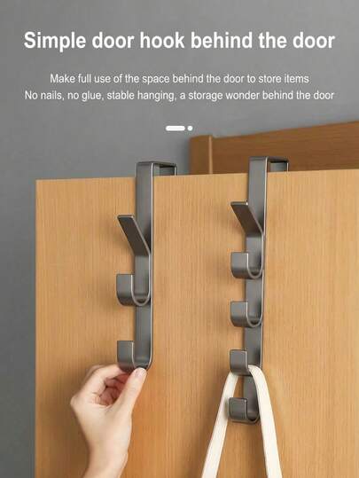 1pc Metal Over-The-Door Coat Rack, Hanging Hooks, Hang On Door Directly Without Drilling, Storage Rack For Clothes, Hats And Bags - Sturdy Metal Garment Hanger, Space-Saving Design For Bedroom, Dorm And Cabinet